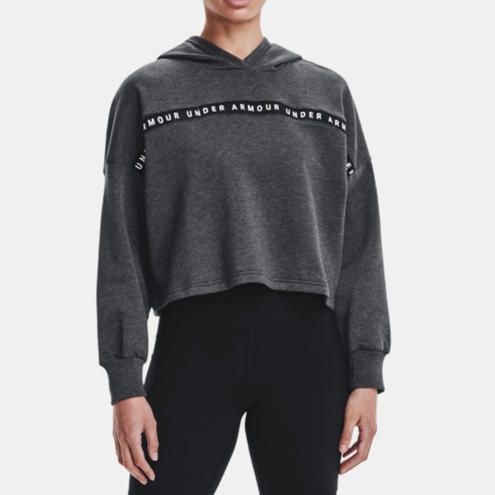 Under Armour Cropped Hoodie Dark Grey Logo Tape XS